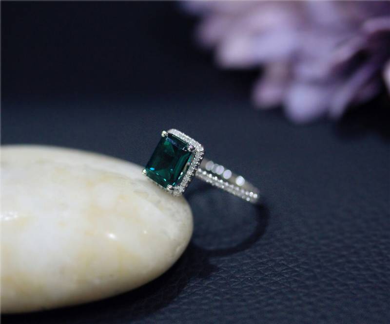 Mai Geburtstagsgeschenk Smaragd Ring Fest 14K Weissgold Verlobungsring Ehering Valentinstag Behandelt von NidaRings