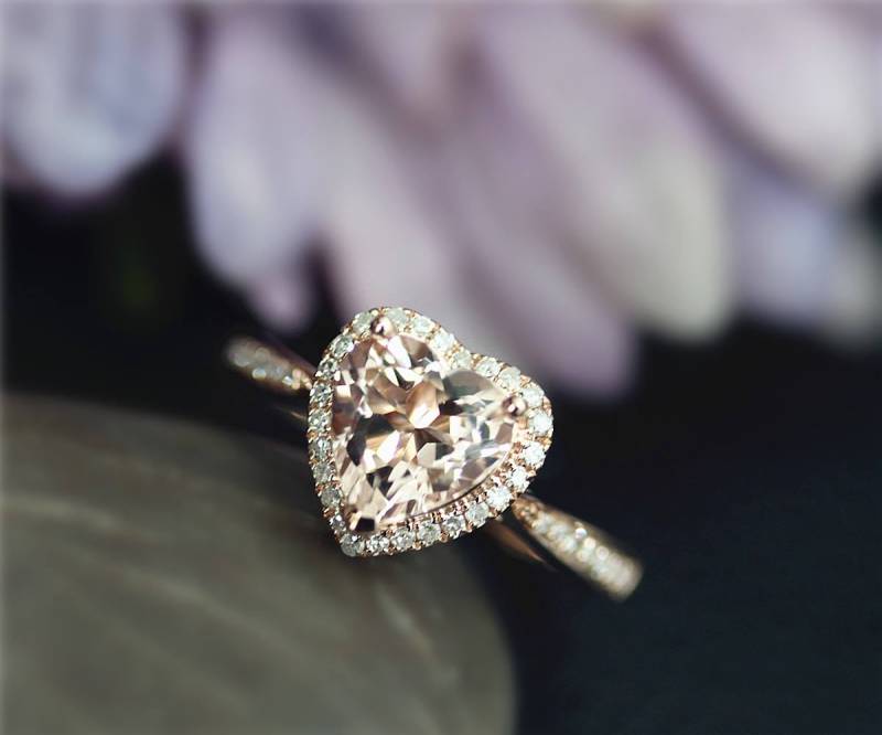 Massiv 18K Rose Gold Ring Liebesherz Geschnitten Natürlichen Rosa Morganit Diamanten Ehering Versprechen Brautring Jubiläumsgeschenk von NidaRings