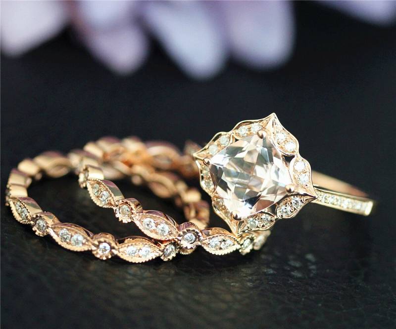 Massiv 18K Set Rose Gold Ring 7 Mm, Die Kissen Natürliche Morganit Verlobungsring Diamant Hochzeit Braut Perfektes Geschenk Massiv 18K Set Rose Gold Ring 7 Mm, Die Kissen Natürliche Morganit Verlobungsring Diamant Hochzeit Braut Perfektes Geschenk von NidaRings