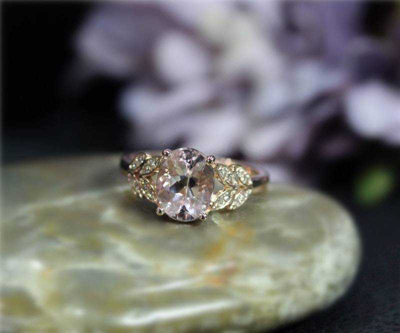 Ovale 7x9mm Vs Real Licht Rosa Morganit Ring Fest 14K Rose Gold Diamanten Ehering Versprechen Jahrestag Verlobungsring von NidaRings