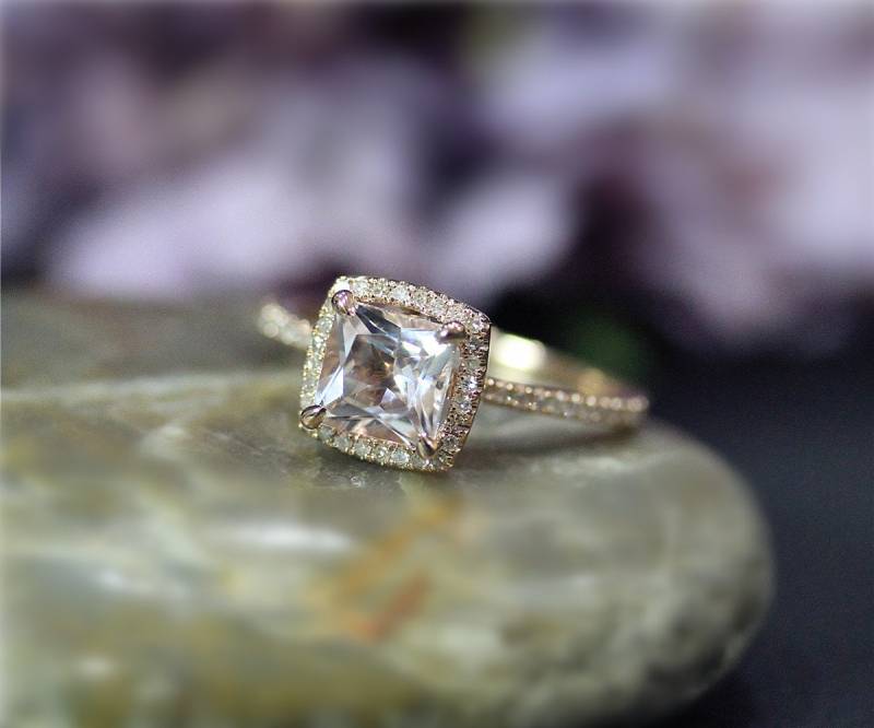 Prinzessin 7mm Natur Vs Rosa Morganit Ring Fest 14K Rose Gold Diamant Ehering Jahrestag Verlobungsring von NidaRings