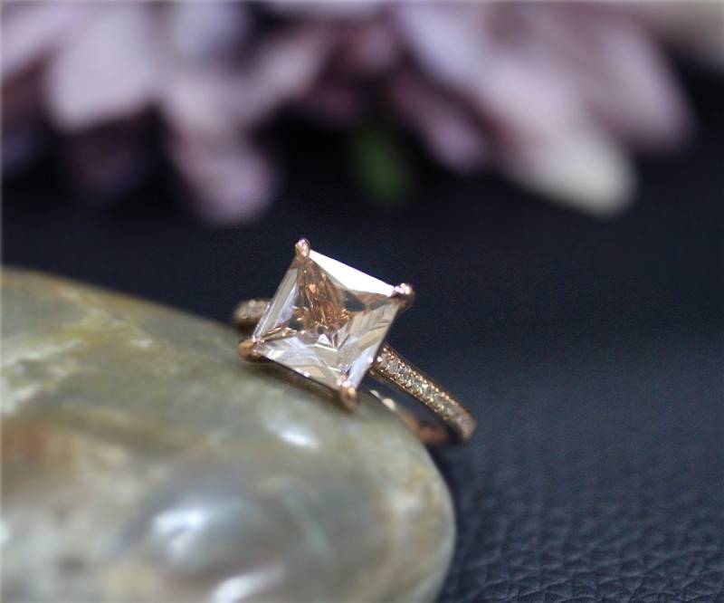 Prinzessin 8mm Natürliche Vs Rosa Morganit Ring Massiv 14K Rose Gold Diamant Ehering Jubiläum Verlobungsring von NidaRings