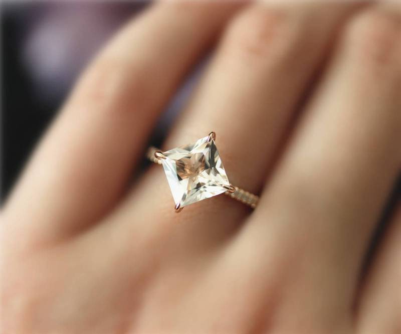 Prinzessin 8mm Natürliche Vs Rosa Morganit Ring Massiv 14K Rose Gold Diamant Ehering Versprechen Jubiläum Verlobungsring von NidaRings