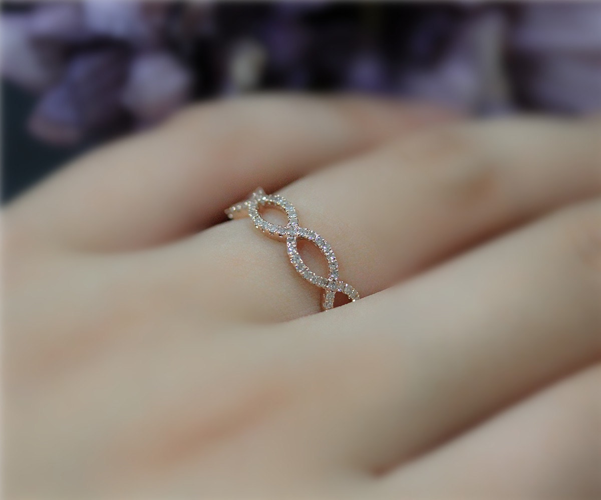 Schleife Stil Eine Halbe Ewigkeit Diamanten Hochzeit Ring Passenden Ehering Massiv 14K Rose Gold Promise Jubiläum Bandring von NidaRings