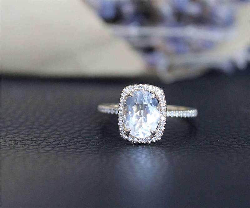 Schöne, 7x9mm Oval Geschnitten Weißen Topas Ring Massiv 14K Gelbgold Verlobungsring Diamant Ehering Gold Schöne, 7x9mm Oval Geschnitten Weißen Topas Ring Massiv 14K Gelbgold Verlobungsring Diamant Ehering Gold von NidaRings