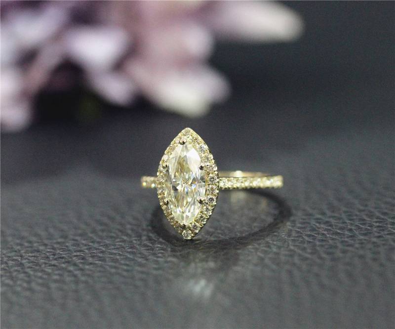 Solide Gelbe Verlobungsring 14K Charles & Colvard Marquise Moissanite Ehering Jubiläum Ring Stapel Können Goldring von NidaRings