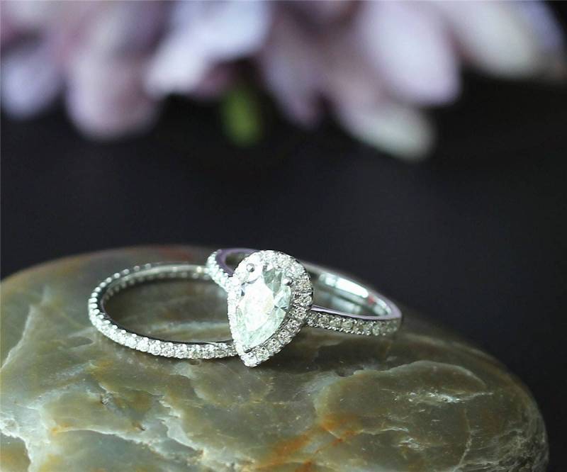 Super Für Immer Eingestellt Ein Moissanite Ring Set, Solide 14 K Weißgold 5x8mm Birne Verlobungsring, Diamant Ehering Super Für Immer Eingestellt Ein Moissanite Ring Set, Solide 14 K Weißgold 5x8mm Birne Verlobungsring, Diamant Ehering von NidaRings