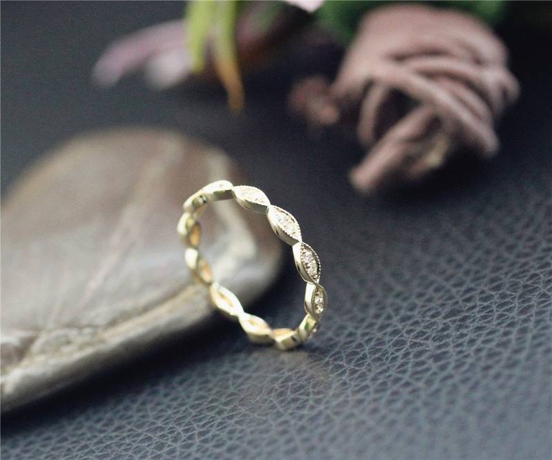 Volle, Marquise Design, Einzigartigen Diamant Ehering, Eheringe, Massiv 14K Gelb Gold Ring, Promise Jubiläum Memoirering von NidaRings