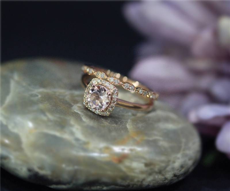 Vs Morganit Ring Gesetzt Durch Zur Verlobung, Hochzeit Solide 14K Rose Gold Ehering Set Verlobungsring Vs Morganit Ring Gesetzt Durch Zur Verlobung, Hochzeit Solide 14K Rose Gold Ehering Set Verlobungsring von NidaRings