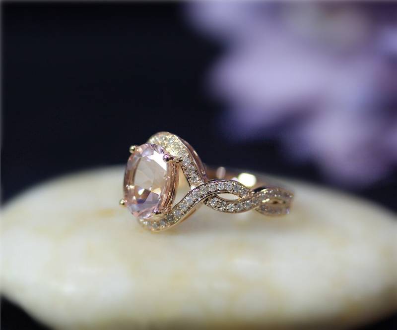 Vs. 8x10mm Oval Natürliche Rosa Morganit Ring Fest 14K Rose Gold Diamant Ehering Versprechen Jubiläum Engagement von NidaRings