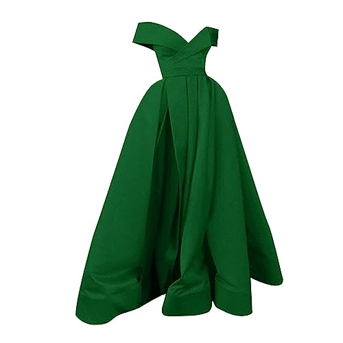 Bodenlange Abendkleider für Damen UK Cocktailkleider Damen Temperament Französisch Retro Ballkleid Low Cut V Ausschnitt Hochzeit Fit Einfarbig Trägerlos Kurzarm Langes Kleid Partykleider, grün, von Nidddiv