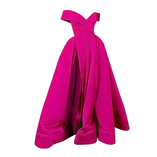 Bodenlange Abendkleider für Damen UK Cocktailkleider Damen Temperament Französisch Retro Ballkleid Low Cut V Ausschnitt Hochzeit Fit Einfarbig Trägerlos Kurzarm Langes Kleid Partykleider, hot pink, L von Nidddiv