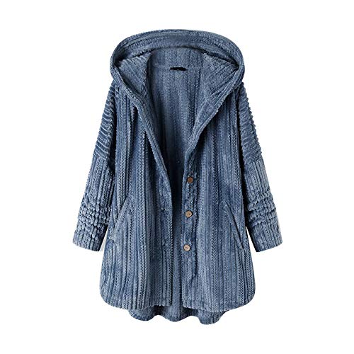 Damen Fleece Jacke Samt Kapuze Pyjama Mantel Langarm Einfarbig Knopf Mäntel Tasche Plus Größe Lose Bademantel Weich Proskin Damen Nachtwäsche Winter Thermo Nachthemd Warme Nachtwäsche, blau, 52 von Nidddiv