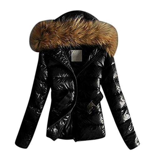 Damen Jacke mit Kunstfellbesatz, gesteppt, für den Winter, Thermo-Oberbekleidung, lässig, schmale Passform, warme Jacke, lange Ärmel, Kapuzenjacke, Tops, glänzende Baumwolle, gepolsterte Jacken, von Nidddiv