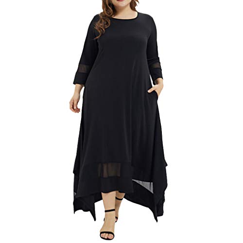 Große Größe Rundhals Einfarbig Muslimisches Kleid für Frauen Dreiviertel Ärmel Kleid Mode Kleider O-Ausschnitt Größe Lange Frauen Plus Size Kleid Lose Schwarz Abendkleid Lange Freizeitkleider UK, von Nidddiv