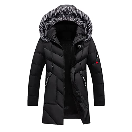 Knielang Mantel Sleeved Hooded Plush Autumn&Winter Solid Jacket Long Collar Color Herren Herren Herrenmantel Blau (Black, XXXL) von Nidddiv