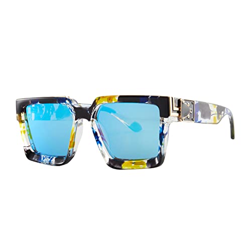 Nidddiv Blaulichtfilter Brille Herren Ohne Stärke Quadratische, übergroße Sonnenbrille für Damen und Herren, flache Mode-Sonnenbrille Brillen Für Computer (Blue, One Size) von Nidddiv