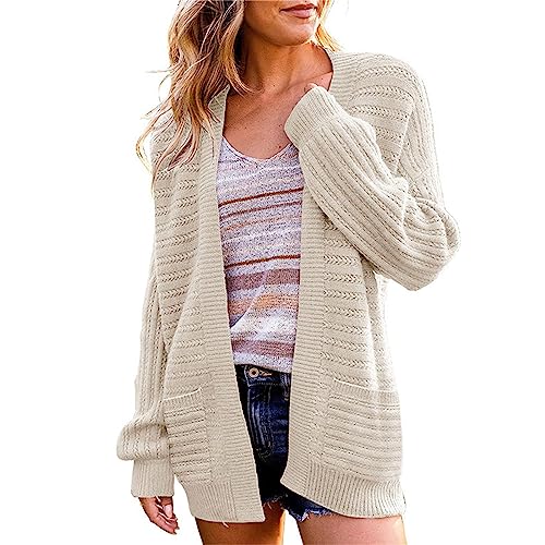 Nidddiv Dünne Strickjacke Damen Leicht Damen neuer hohler Strickärmel-Pullover-Cardigan-Mantel Strickjacke Damen Tailliert (Beige, L) von Nidddiv