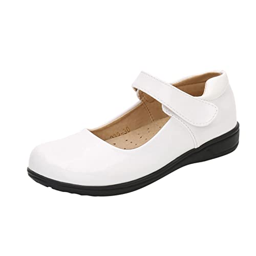 Nidddiv E Girl Schuhe und Mädchen Lederschuhe Stiefel Student Kleid Schuhe Performance Schuhe Hook Loop Slip On Bequem Girls Winter Boots 36 (White, 13.5-14Years) von Nidddiv