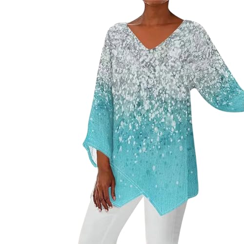 Nidddiv Glitzer Longbluse Damen Pailletten Oberteil Elegant V-Ausschnitt Bluse Modern Silvester Outfit Festliche Glitzeroberteil Frauen Aesthetic Outfit Festival Party Blusen Langarm Tunika von Nidddiv