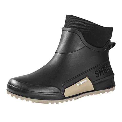Nidddiv Gummistiefel Damen Gefüttert Herren Wasserdichte Regenstiefel Warme Stiefeletten Rutschfest Abriebfest Regenschuhe Gummistiefeletten Chelsea Boots Damen Schwarz Gartenschuhe von Nidddiv
