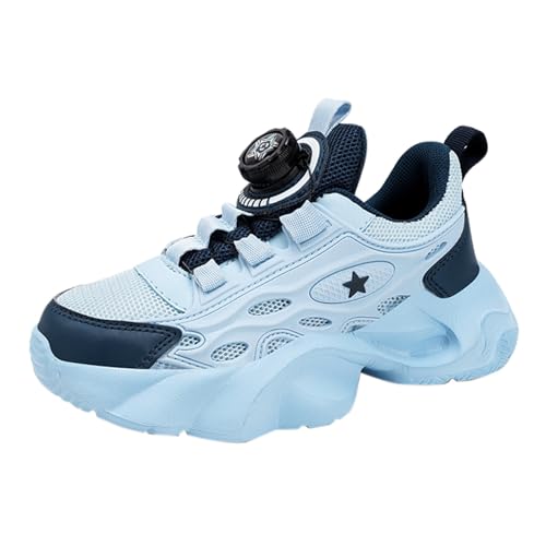 Nidddiv Hallenschuhe Junge Boys Spring Summer and Autumn Mesh Breathable Rotating Buckle Adjustable Shoelaces Medium and Large Children's Thick Sports Shoes Hohe (Light Blue, 30.5 Little Child) von Nidddiv