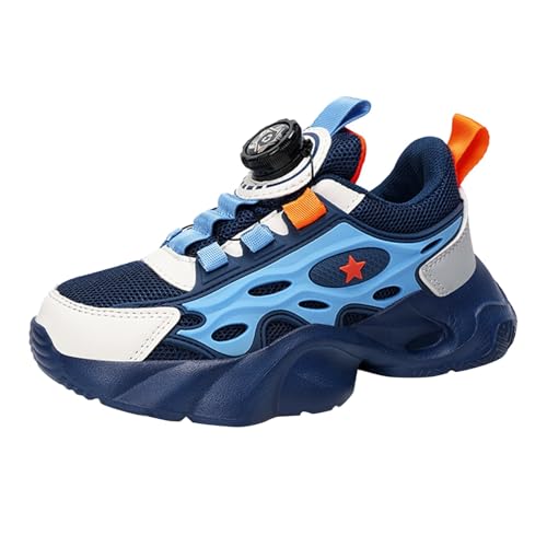 Nidddiv Hallenschuhe Junge Boys Spring Summer and Autumn Mesh Breathable Rotating Buckle Adjustable Shoelaces Medium and Large Children's Thick Sports Shoes Hohe Sneaker (Dark Blue, 28 Little Child) von Nidddiv