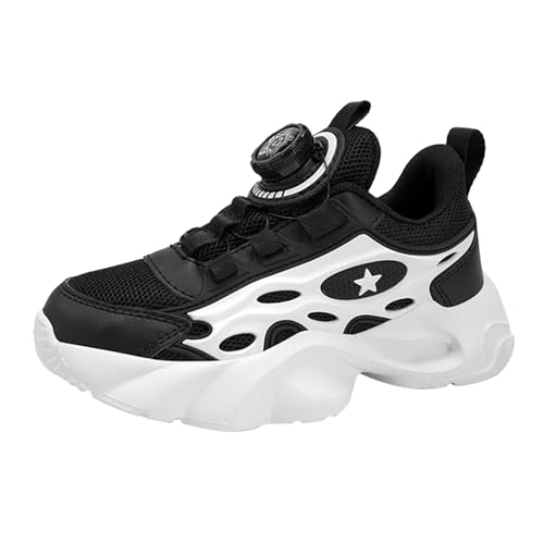 Nidddiv Hallenschuhe Junge Boys Spring Summer and Autumn Mesh Breathable Rotating Buckle Adjustable Shoelaces Medium and Large Children's Thick Sports Shoes Hohe Sneaker 36 (Black, 35 Big Kids) von Nidddiv