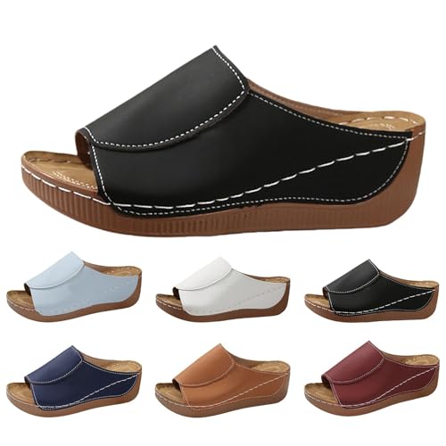 Nidddiv Hausschuhe Damen Pantoletten mit Absatz Elegant Schlappen Pumps Sommerschuhe Bequeme Orthopädische Sandalen Weichen Sohlen Damenschuhe Casual Strandschuhe Peep Toe Hausschuhe mit Keilabsatz von Nidddiv
