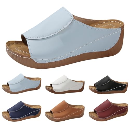 Nidddiv Hausschuhe Damen Pantoletten mit Absatz Elegant Schlappen Pumps Sommerschuhe Bequeme Orthopädische Sandalen Weichen Sohlen Damenschuhe Casual Strandschuhe Peep Toe Hausschuhe mit Keilabsatz von Nidddiv
