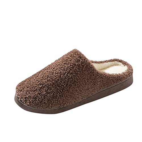Nidddiv Hausschuhe Fell Herren Modische Herbst- und Winter-Männer-Hausschuhe mit flachem Boden, rutschfest, kurz, warm, bequem, einfarbig, runde Zehen Herren Schuhe in Größe 45 (A, 45) von Nidddiv