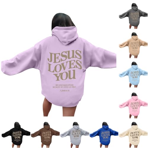 Nidddiv Jesus Love You Kapuzenpullover Damen mit Backprint Hoodie Casual Briefe Drucken Sweatshirt Große Größen Hoody Pulli Basic Sport Pullover Locker Langarmshirt Teenager Mädchen Oberteile von Nidddiv