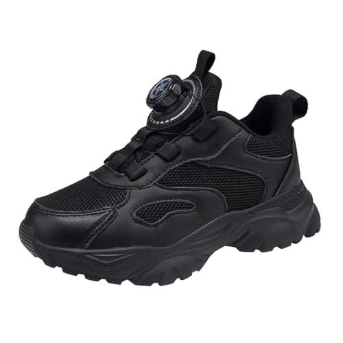 Nidddiv Junge Sneaker 22 Boys and Girls Spring Summer and Autumn Mesh Breathable Rotating Buckle Adjustable Shoelaces Medium and Large Children's Casual Sports Shoes (Black, 30.5 Little Child) von Nidddiv