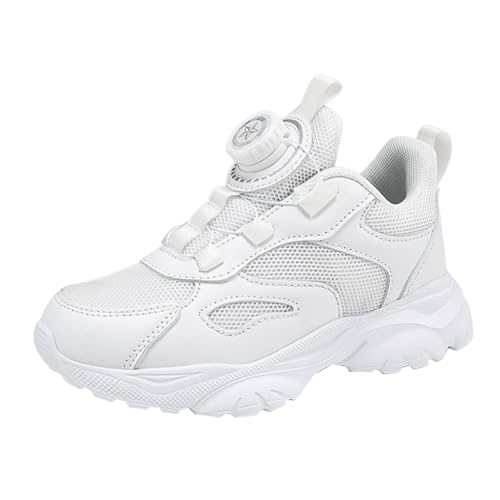 Nidddiv Junge Sneaker 22 Boys and Girls Spring Summer and Autumn Mesh Breathable Rotating Buckle Adjustable Shoelaces Medium and Large Children's Casual Sports Shoes (White, 30.5 Little Child) von Nidddiv