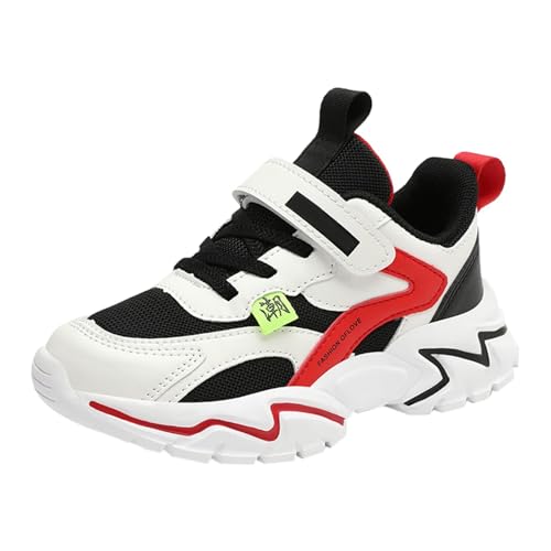Nidddiv Kinder Schuhe Jungs Sneaker Boys Spring Summer Autumn and Winter Mesh Breathable Adjustable Shoelaces Medium and Large Children's Casual Sports Shoes Mit Fell (Red, 33 Big Kids) von Nidddiv