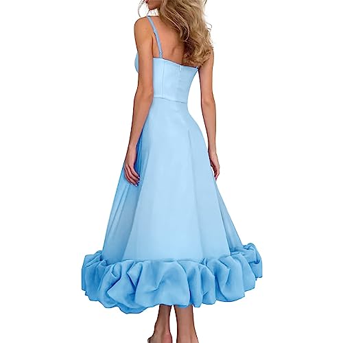 Nidddiv Partykleider Riemen Kleid Spaghettiträger Ballkleider Damen Lang Schwarz Cocktailkleid Damen Elegant Rüschen Saum Maxikleid Damen Partykleid Damen Sexy Abendkleider Wickelkleid High Waist von Nidddiv