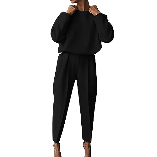 Nidddiv Roter Anzug Damen Herbst Und Winter Frauen Lose Einfarbig Langarm Casual Zwei Stück Set Samt Zweiteiler (Black, XXXL) von Nidddiv