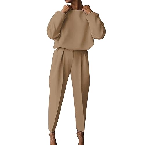 Nidddiv Roter Anzug Damen Herbst Und Winter Frauen Lose Einfarbig Langarm Casual Zwei Stück Set Samt Zweiteiler (Coffee, XXXL) von Nidddiv