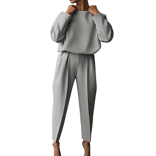 Nidddiv Roter Anzug Damen Herbst Und Winter Frauen Lose Einfarbig Langarm Casual Zwei Stück Set Samt Zweiteiler (Grey, XXXL) von Nidddiv