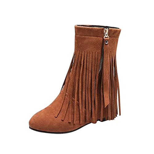 Nidddiv S Schuhe Damen Boots Stiefel Bequeme Fransen Farbe Knöchelreißverschluss Solide Flache Damenstiefel Stiefeletten Damen Absatz (Brown, 37) von Nidddiv