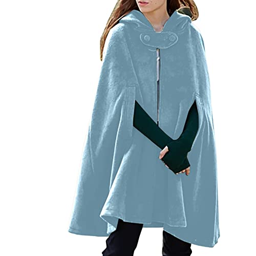 Nidddiv Schalkragen Damen Mit Kapuze Medium Frauen Cape Winter Vintage Mantel Mode Knopf Wollmantel Hellblauer Mantel Damen (BU1, M) von Nidddiv