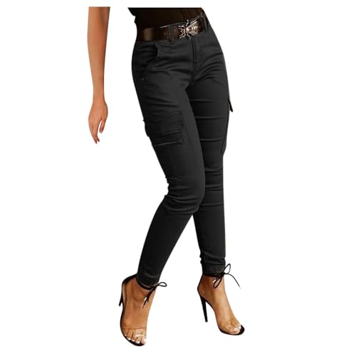 Nidddiv Slim Fit Cargohose für Damen Stretch Skinny Damen Kampfhose mit Multi Taschen Hohe Taille Dehnbare Hose mit Bündchen Hose Casual Reise Wandern Arbeitshose, Schwarz , XXL von Nidddiv