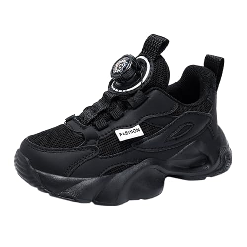 Nidddiv Sneaker Mädchen Blau 27 Girls Spring Summer and Autumn Mesh Breathable Rotating Buckle Adjustable Shoelaces Medium and Large Children's Sports Shoes 10 Schuhe Damen (Black, 30.5 Little Child) von Nidddiv