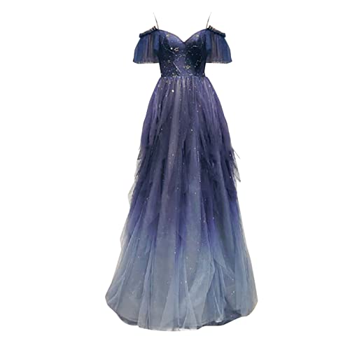 Nidddiv Spaghettiträger Brautkleider Hochzeitskleider Prinzessin Kurzarm Ballkleider Damen Lang Tüll Korsett Cocktailkleid Damen Elegant Hochzeitskleid Blau Lila Maxikleid Damen Elegant Abendkleider von Nidddiv