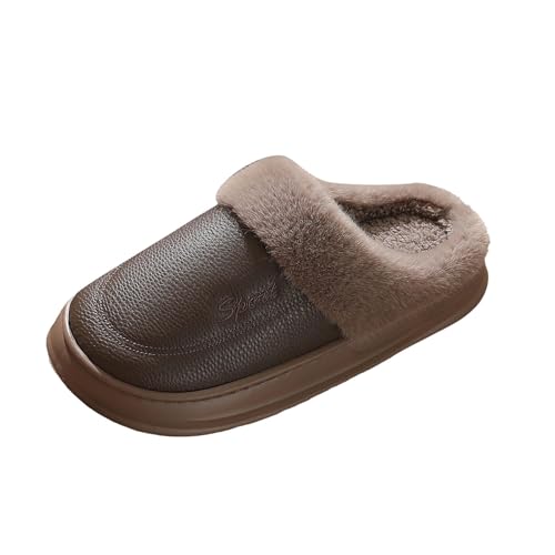 Nidddiv Winter Schuhe Für Herren Boots Winter Cotton Slippers For Men Extra Large Size Home Use PU Indoor Non Slip Warm Plus Velvet Thick Bottom Cotton Slippers Transparente Schuhe Herren (Coffee, 50) von Nidddiv