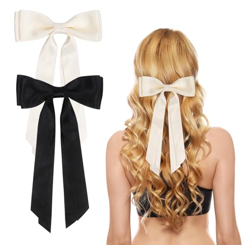 2 Stück Haarschleife Damen schleifen haarspange, schwarz haarschleifen haarklammer schleifen für haare(Schwarz, Beige) von Nideen