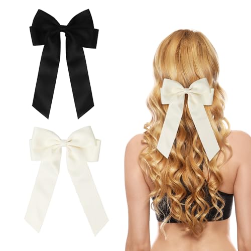 2 Stück Haarschleife Haarspange Mit Schleife, Schleife Haare für Mädchen Damen(Schwarz, Beige) von Nideen