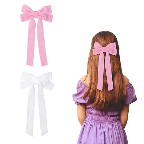 2 Stück Haarschleifen für Frauen, Samt-Haarschleifen, weiße Schleife, Haarspangen für Mädchen, Haar-Accessoires, Frauen Mädchen Geschenke (weiß, rosa) von Nideen