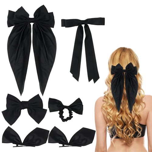 6 Stück Schwarze Haarschleifen für Frauen Mädchen, Haarspangen & Barrettes Schleifen für Haare, Satin Haar Bänder Haarschmuck Set für Frauen Mädchen(Schwarz) von Nideen