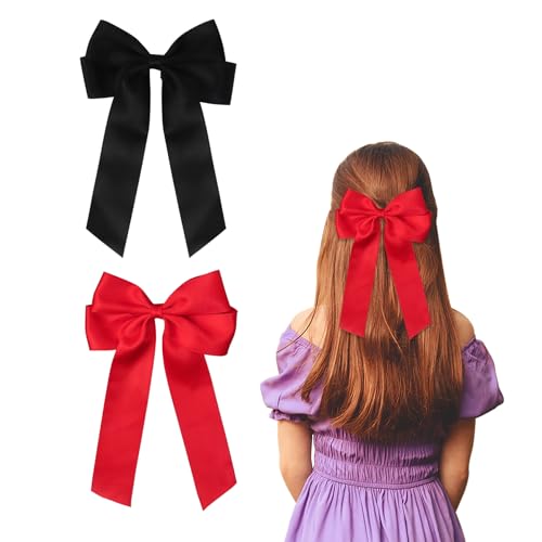 Nideen Haarspangen mit Schleife, rosa Haarschleifen für Damen und Mädchen, große Schleifenklammern, Haar-Accessoires (schwarz, rot), 2 Stück von Nideen
